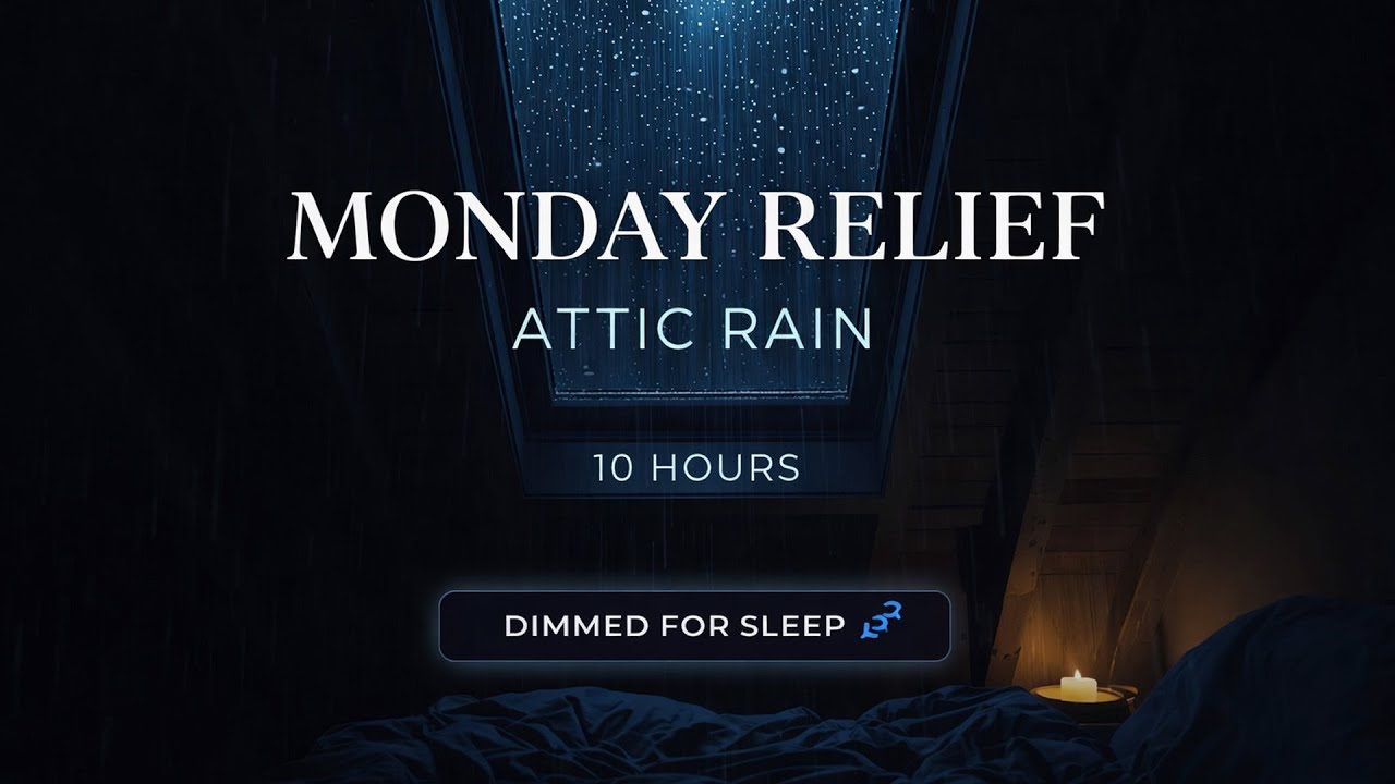 MONDAY RELIEF 💤 10 Hours RAIN ON SKYLIGHT WINDOW - Attic Bedroom Ambience - Dimmed Visual for Sleep