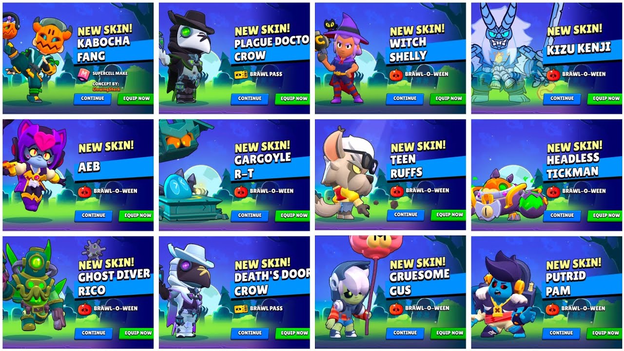 *обновлено* АНИМАЦИЯ ОТКРЫТИЯ ВСЕХ СКИНОВ BRAWL-O-WEEN | Brawl Stars