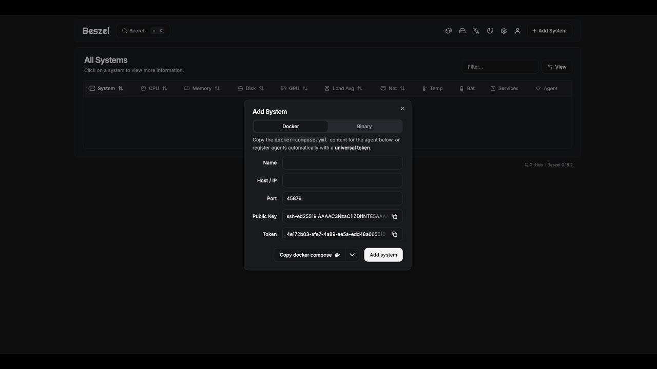 Self host a Beszel Hub to monitor servers and containers