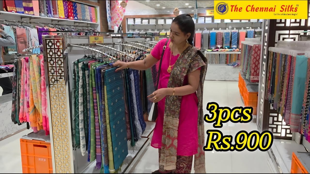 3pcs Rs.900 The Chennai Silks | Workwear Linen cottons | New Tussar Crepe Marble Silk | Summer Saree