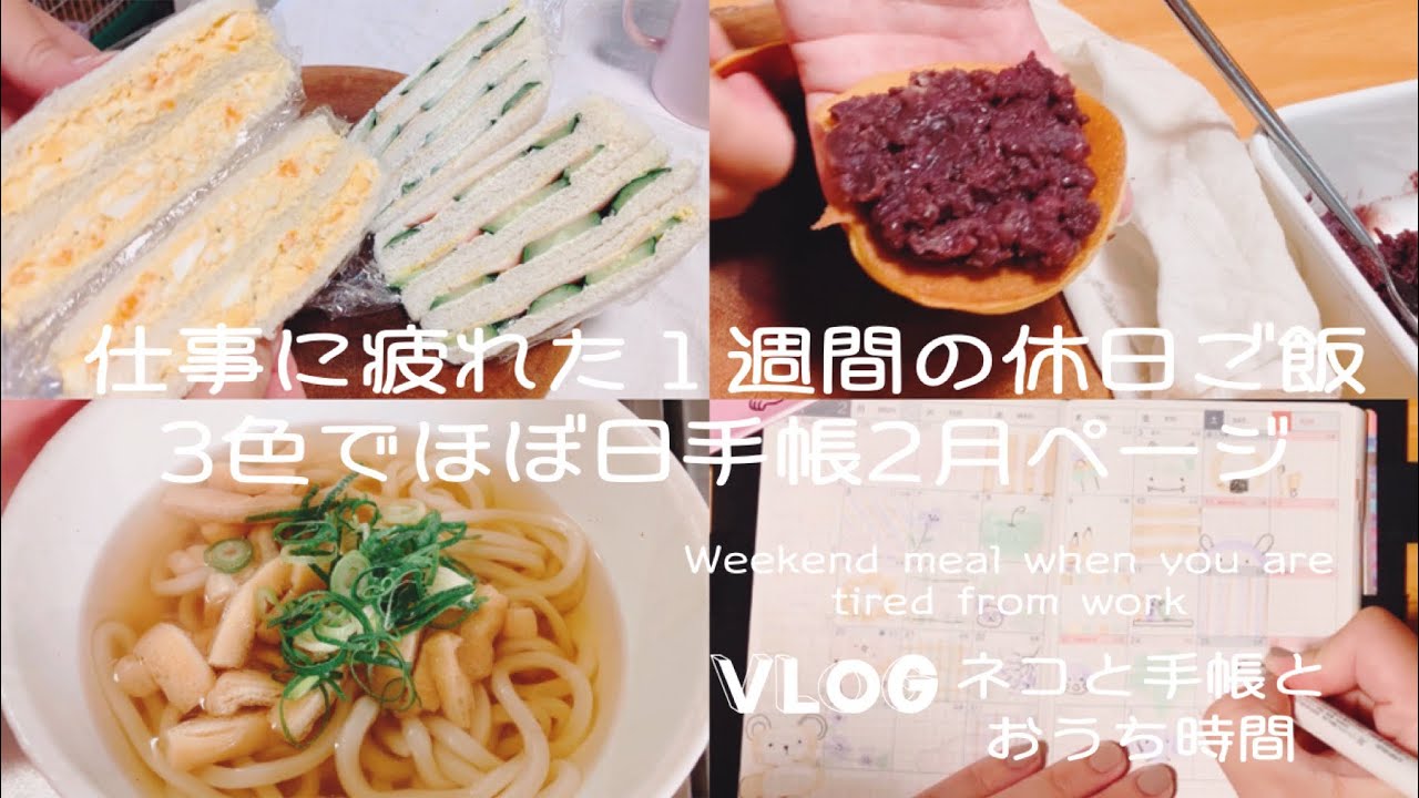 3色でほぼ日手帳2月／レトロサンドイッチ／どら焼き／関西風きつねうどん【手帳vlog】