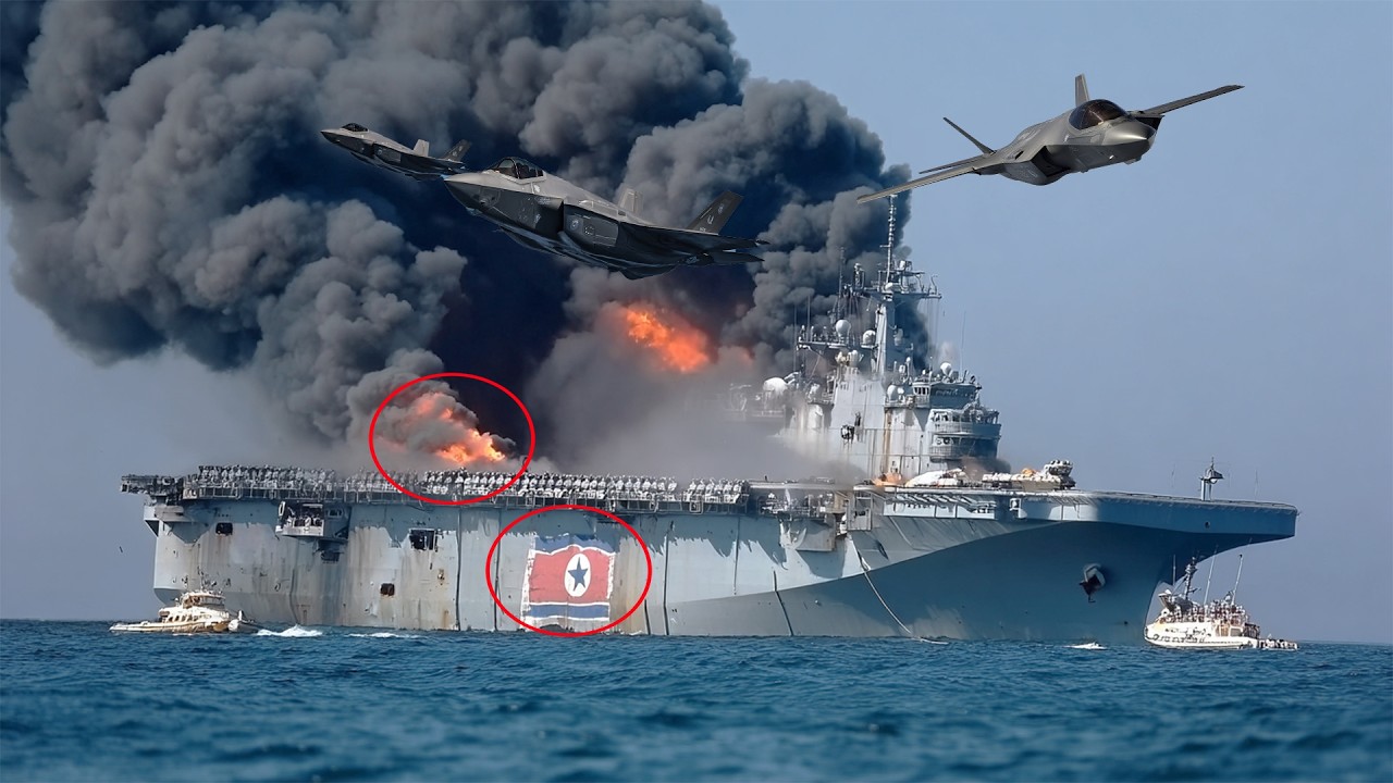 1 Minute Ago! US F-35 jet squadron sank a North Korean cruiser carrying 6,321 missiles to Iran.