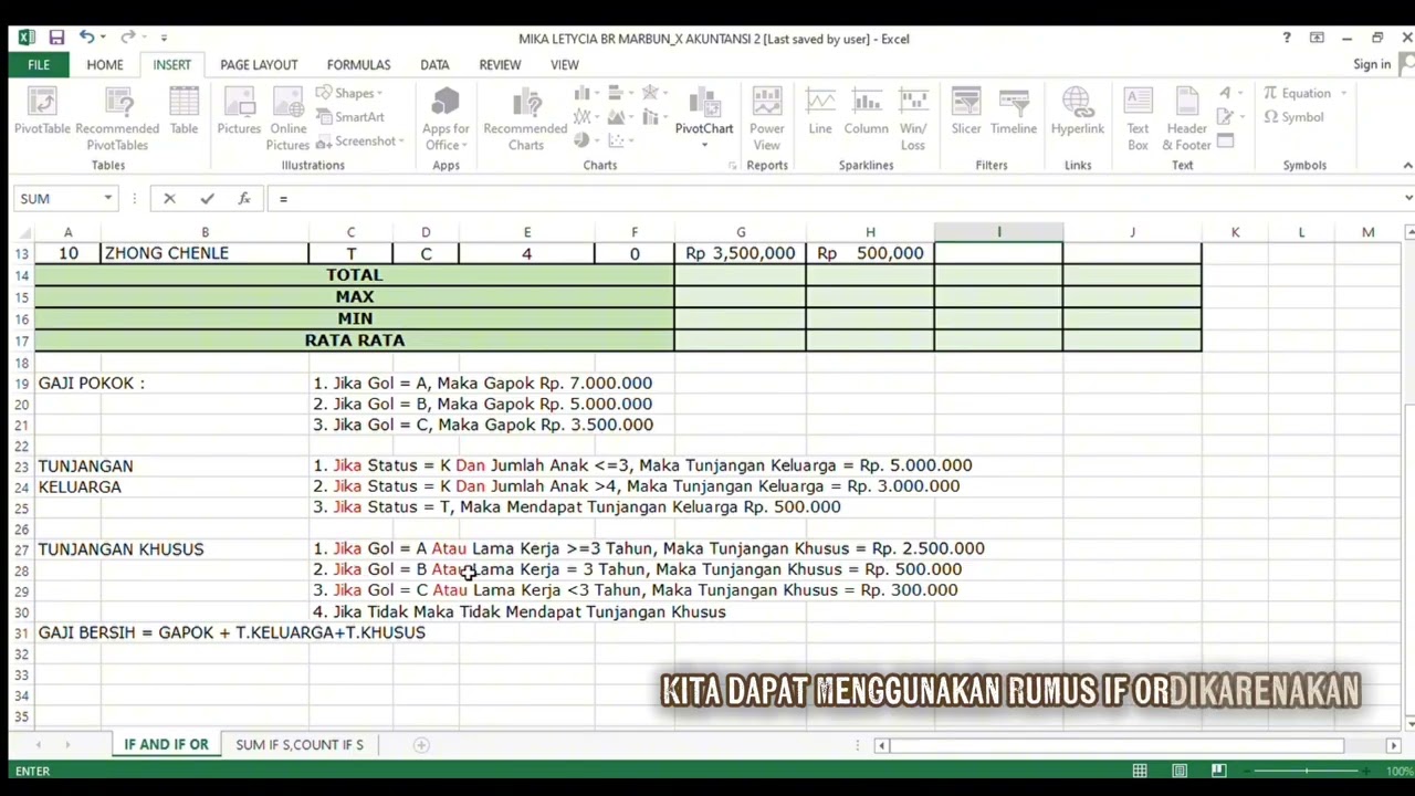 𝗧𝗨𝗧𝗢𝗥𝗜𝗔𝗟 | RUMUS IF AND, IF OR 💻 Menentukan Daftar Gaji Karyawan
