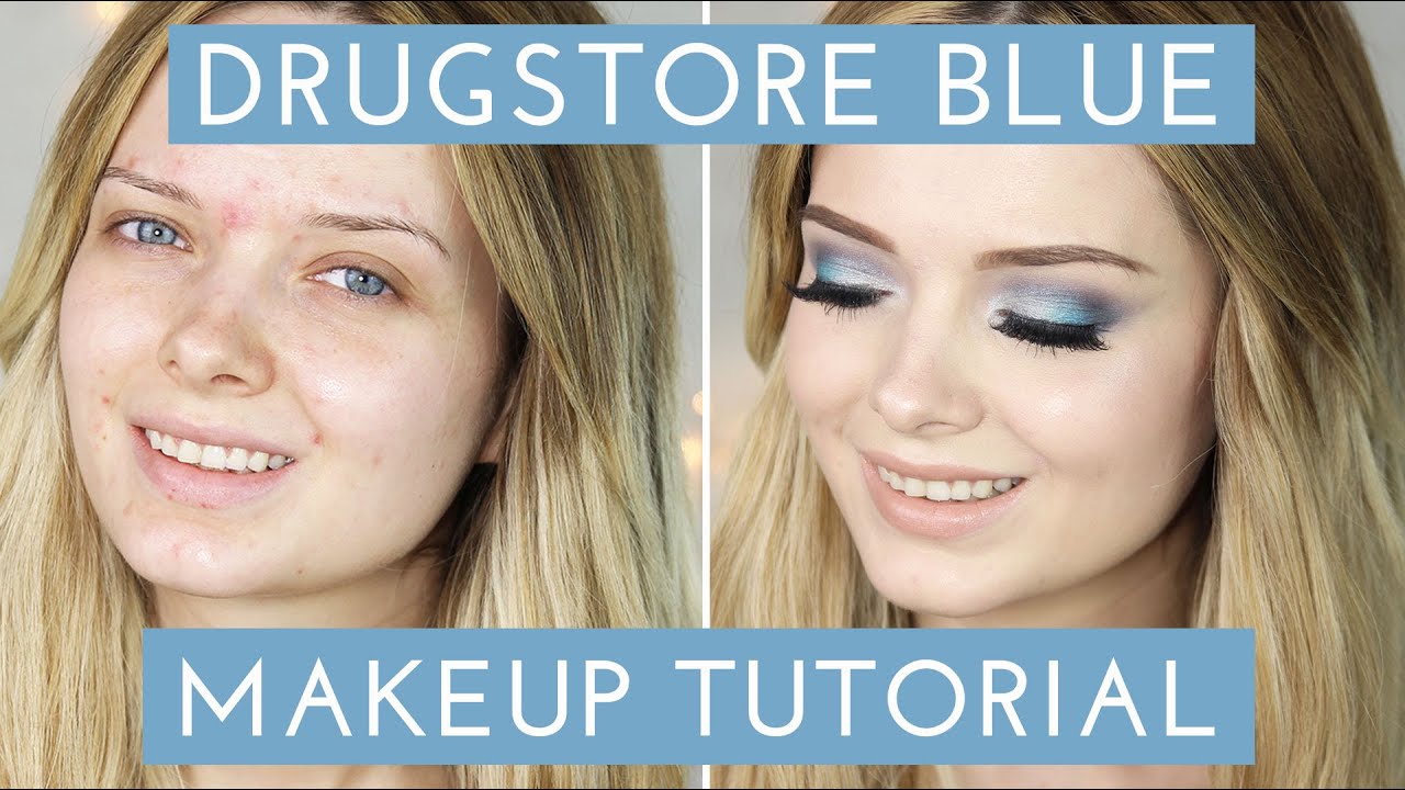 Acne Coverage// DRUGSTORE Blue Smokey Eye Makeup Tutorial //  MyPaleSkin