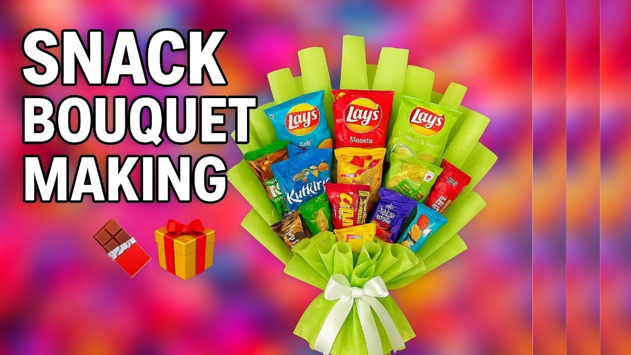 How to Make Chocolates,Snacks and Biscuits Gift Bouquet- Making Bookey Wrapping Tutorial with Ribbon