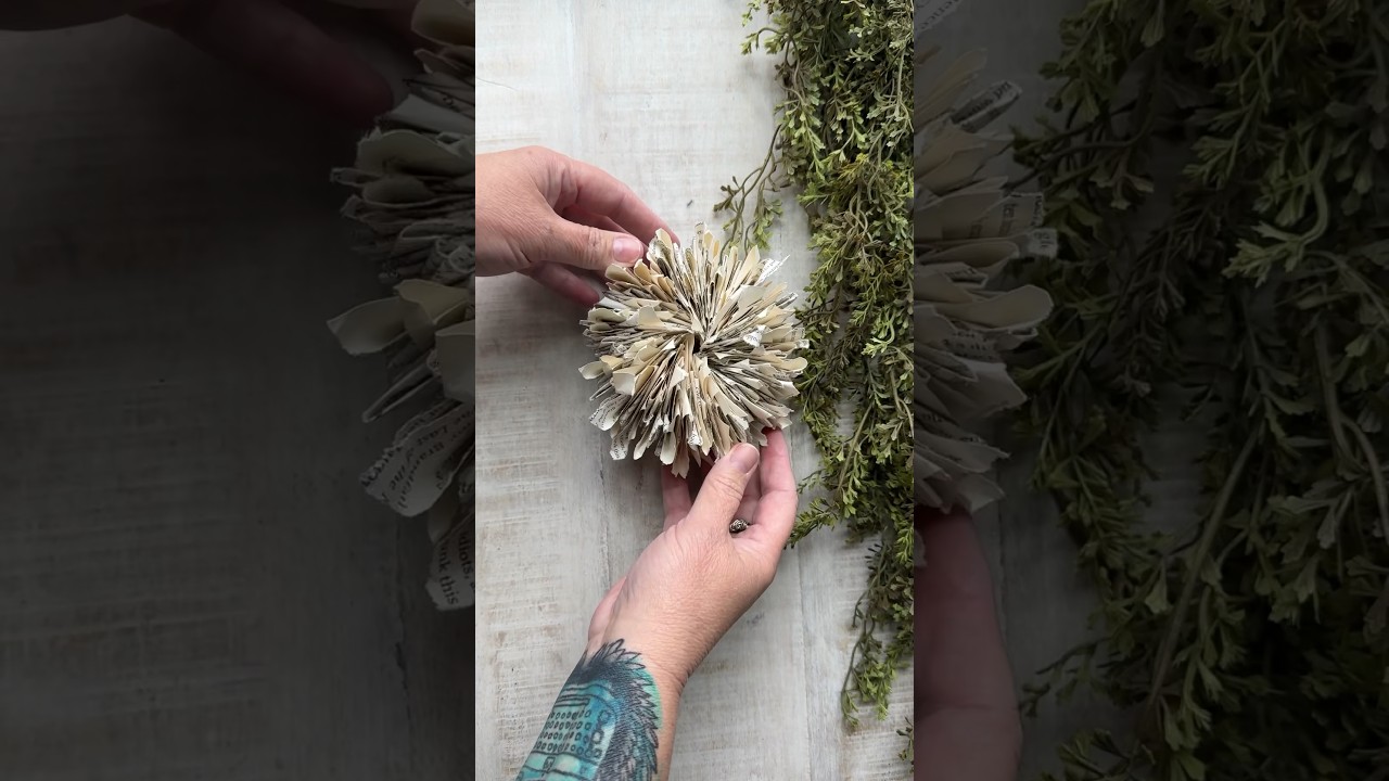 Mini diy book page wreaths - these could be ornaments, gift toppers, + more #papercrafting #bookart