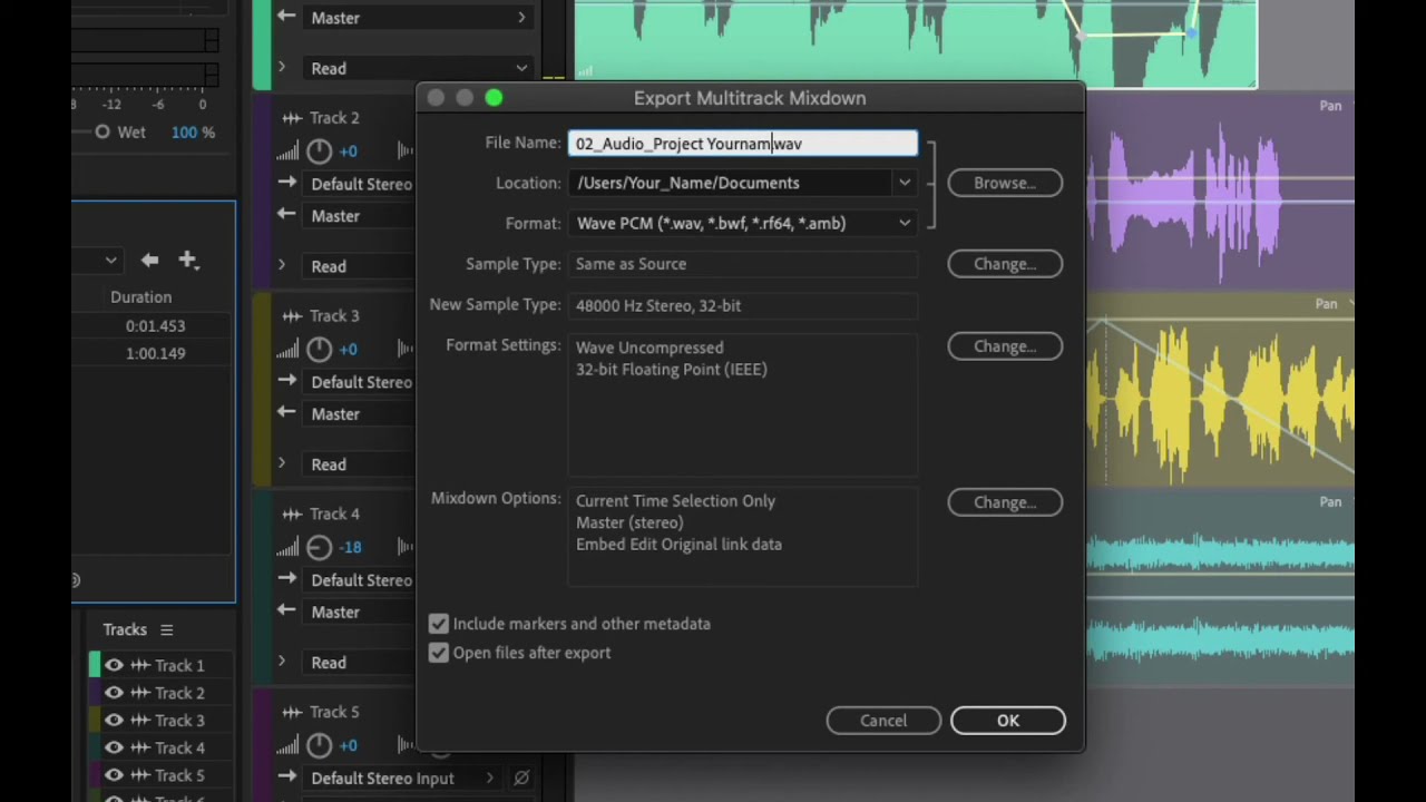 Экспорт аудио из Adobe Audition