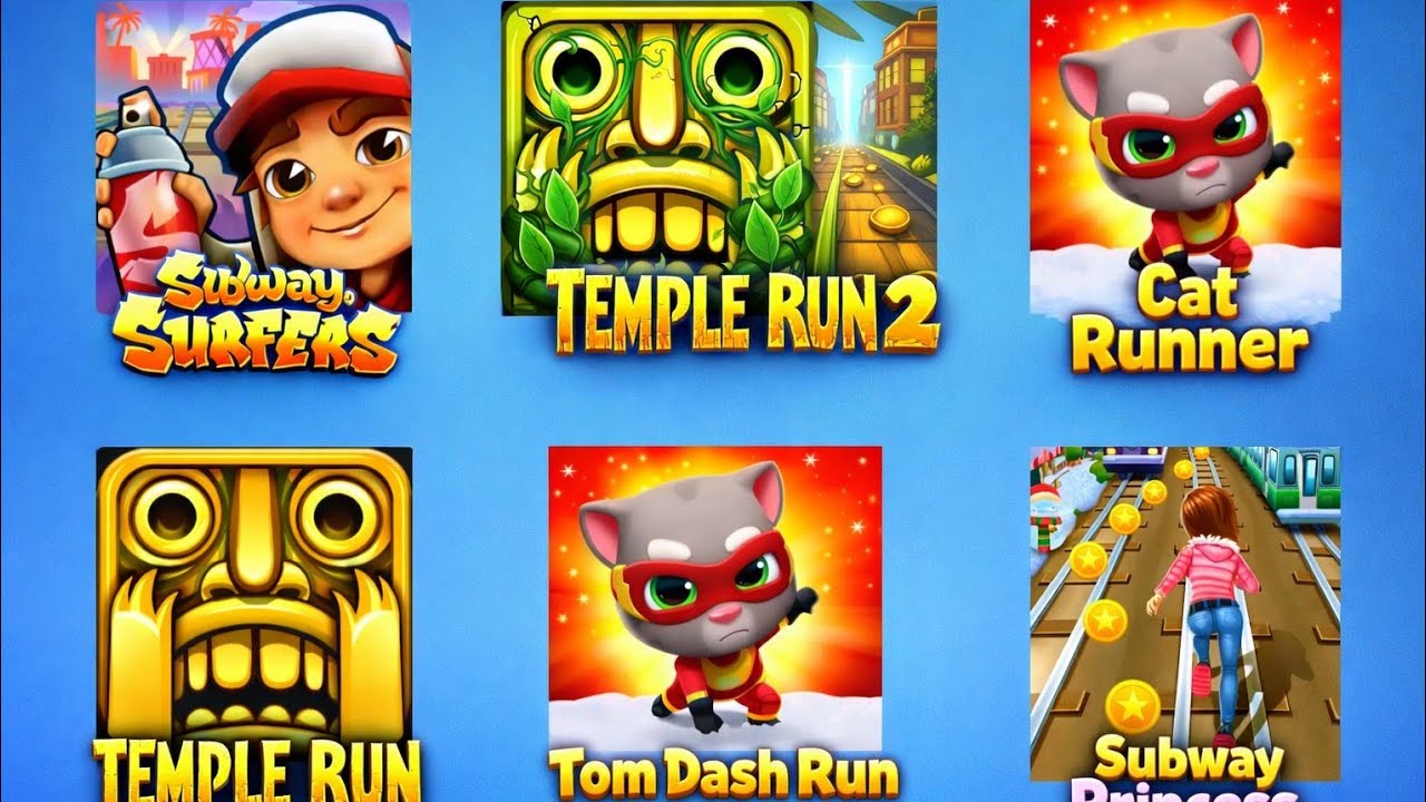Subway surfers, temple run 2,cat runner, temple run, tom Dash, subway princess run 