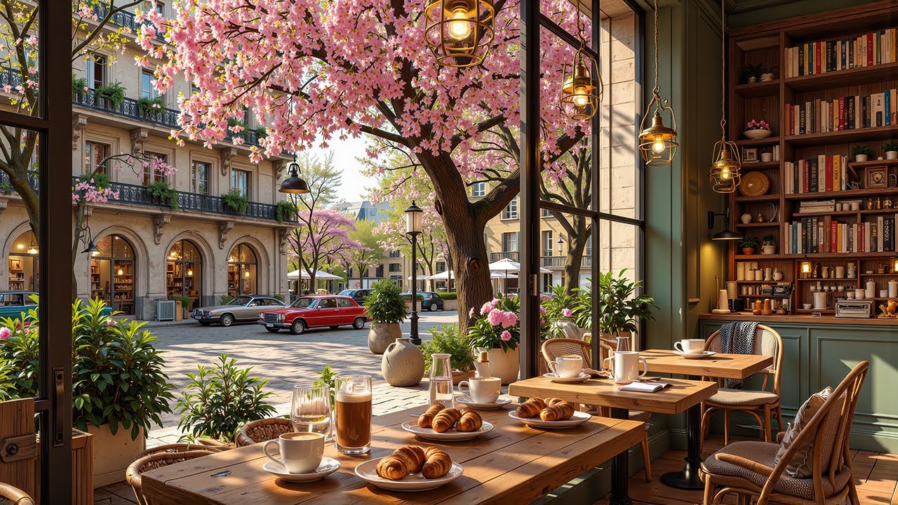 Charming Spring Café Jazz 🌸 Parisian Street Coffee Ambience with Smooth Jazz for Calm Focus