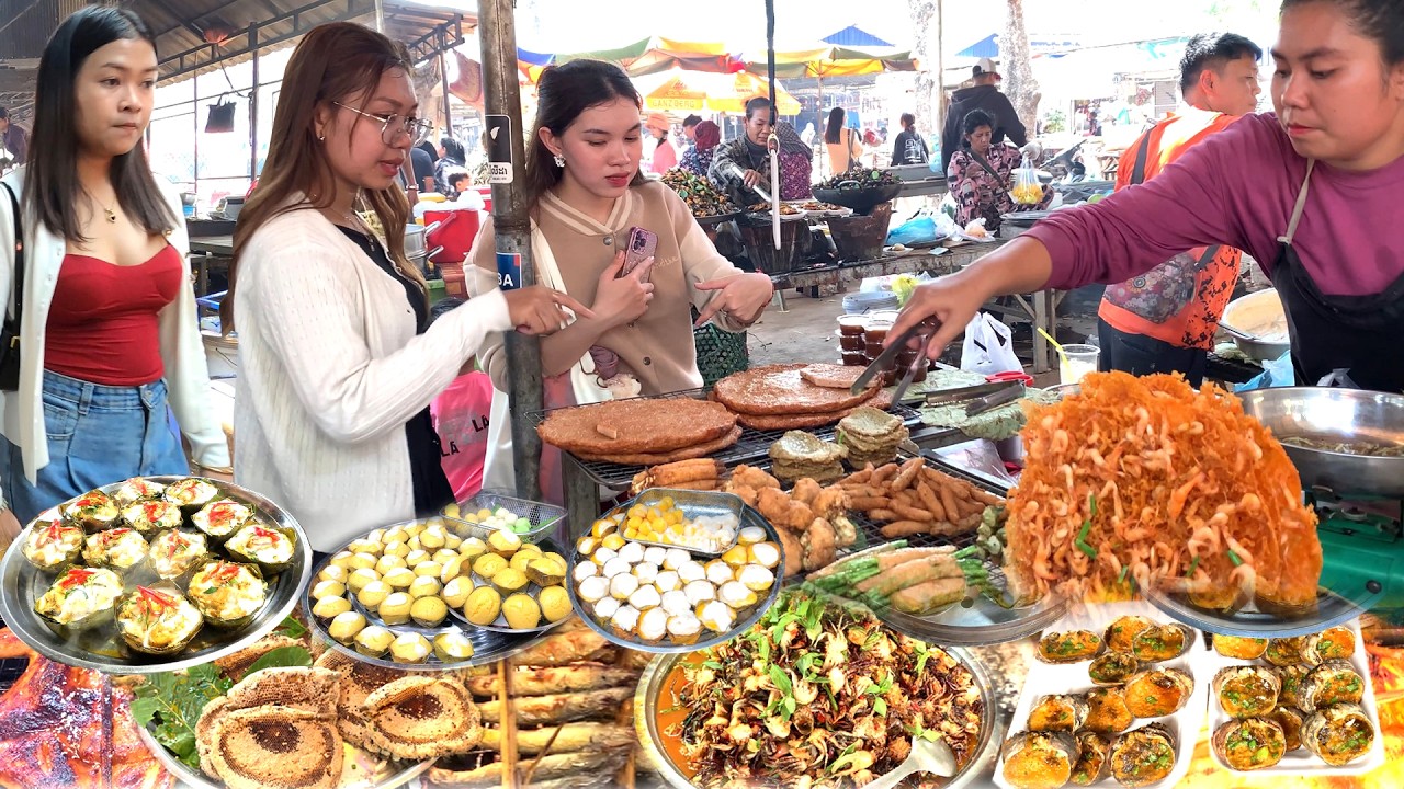 Best inside! Fantastic Cambodian Street Food - Delicious Food Market Huge Crowds Walk in Countryside