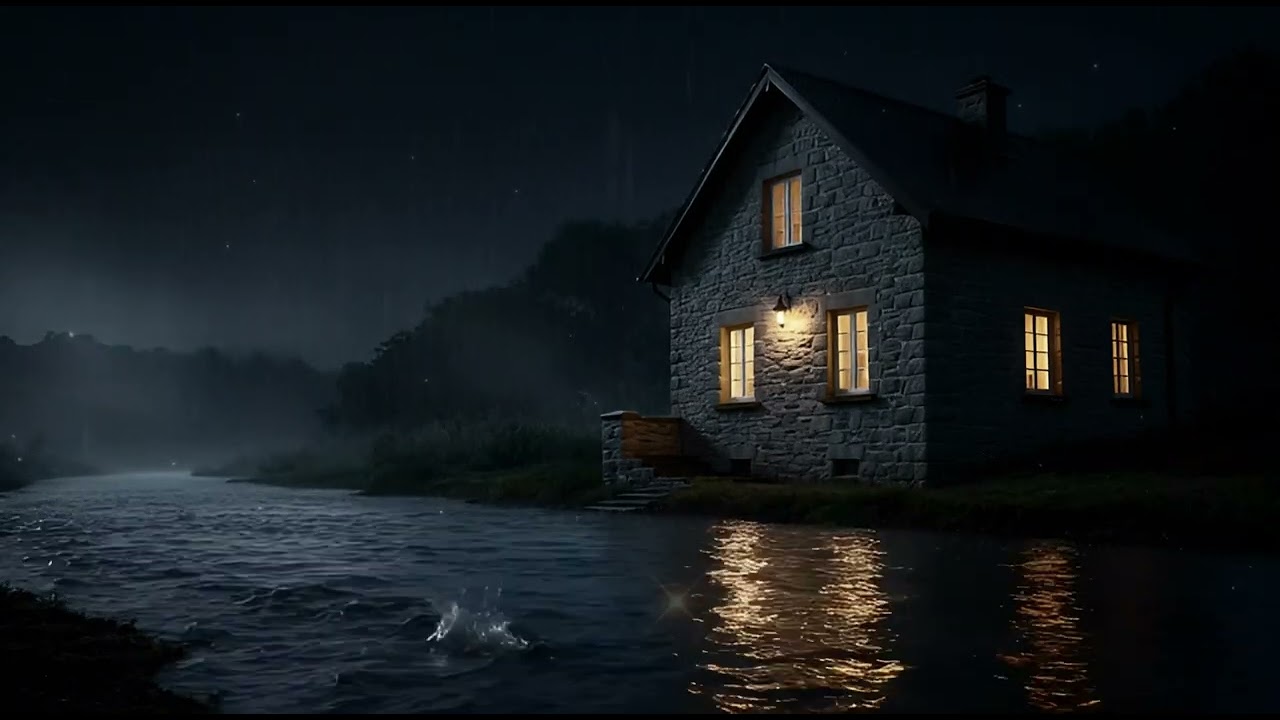 Rain Night Ambience 🌧️ River Sounds and Relaxing Piano for Sleep & Focus