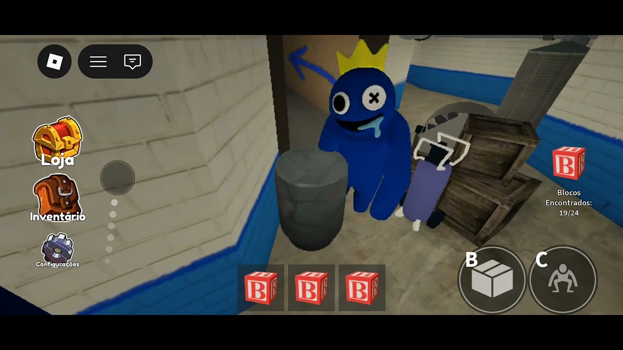 Jogando rainbow friends no Roblox.