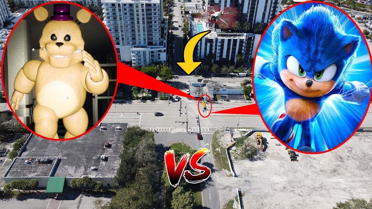 DRONE CATCHES SONIC VS FAST FREDBEAR RACING ON THE HIGHWAY IN REAL LIFE!