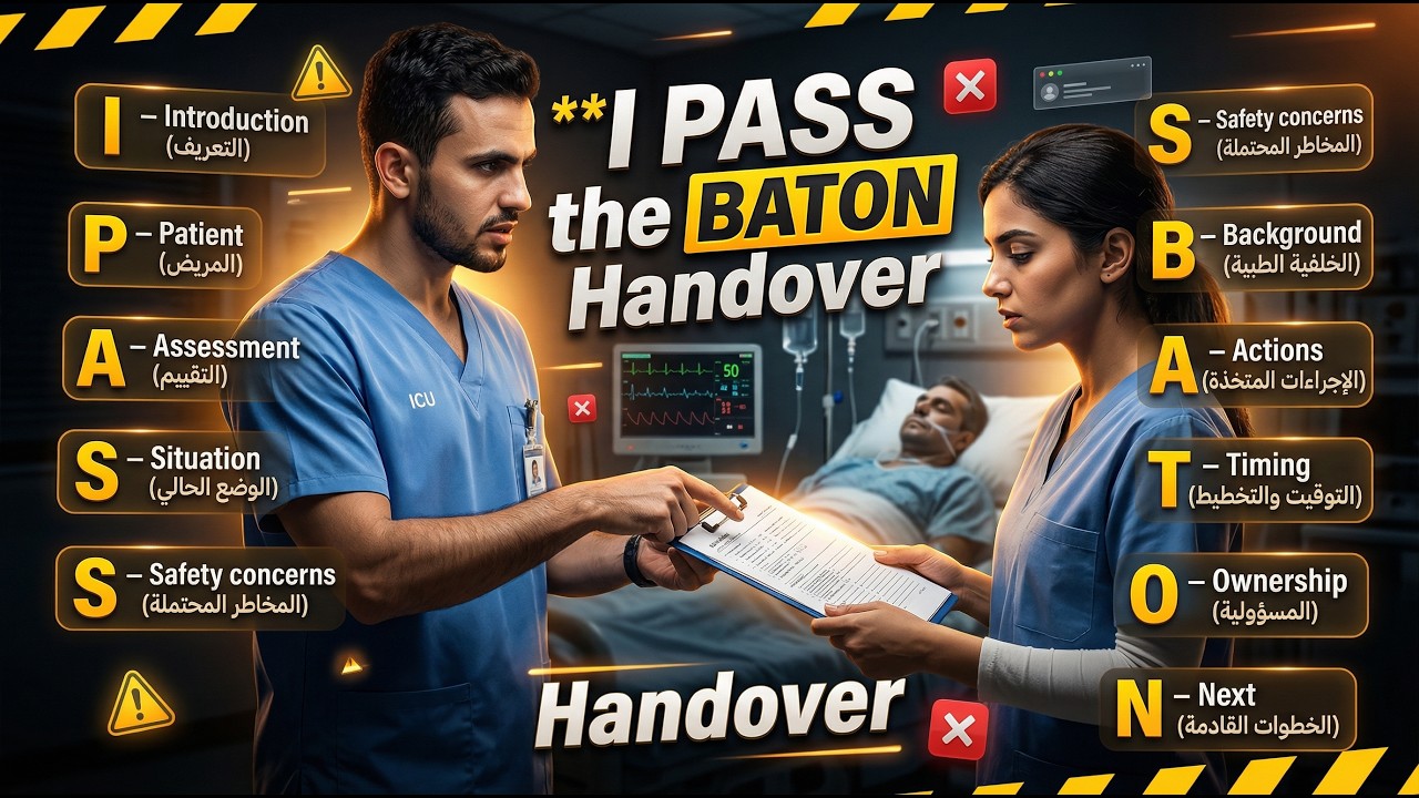 استلام وتسليم المريض | (3) طريقة الـ I PASS the BATON Handover لمريض بالمستشفي