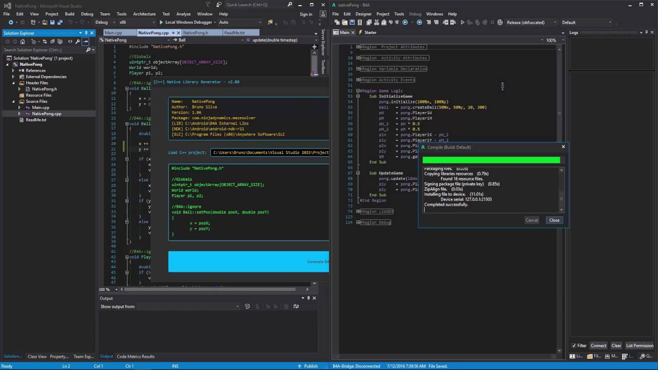 C++ / B4A side-by-side development with NLG