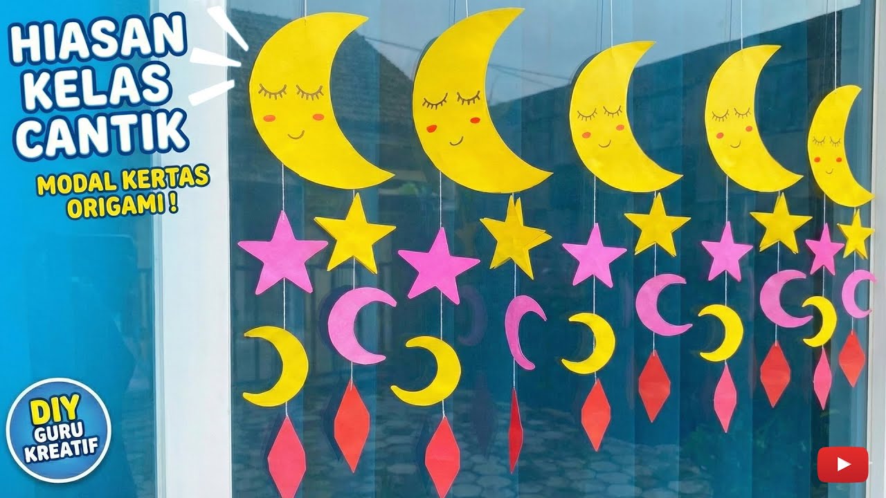 Cara Membuat Hiasan Jendela Gantung Bulan dan Bintang dari Kertas Origami | Mudah & Cantik
