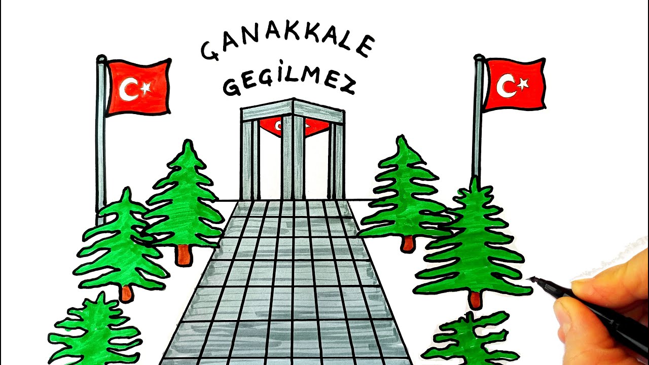 18 Mart Çanakkale Zaferi Resmi Çizimi - Şehitler Anıtı Resmi Çizimi - Çanakkale Zaferi İle Çizimler