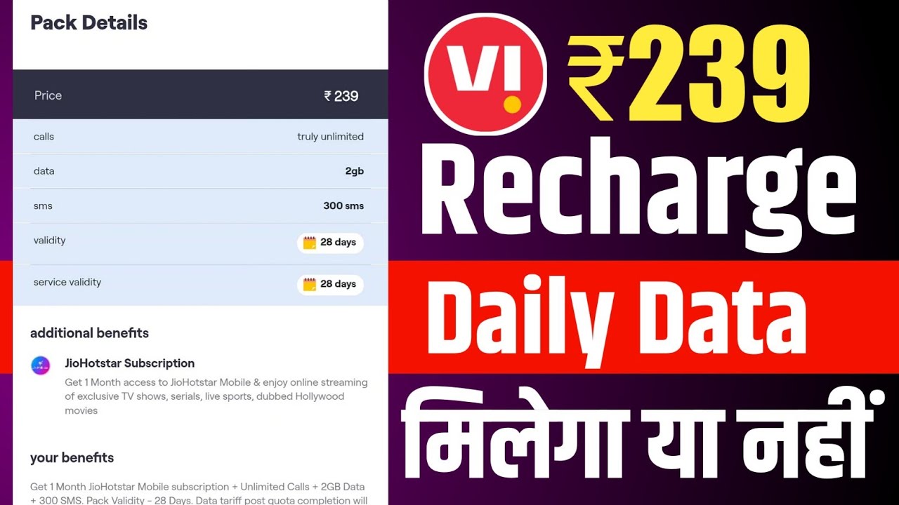 Vi ₹239 Recharge Plan Daily Data Or Not | Vi 239 Recharge Plan Ma Daily Data Milega Ya Nhii