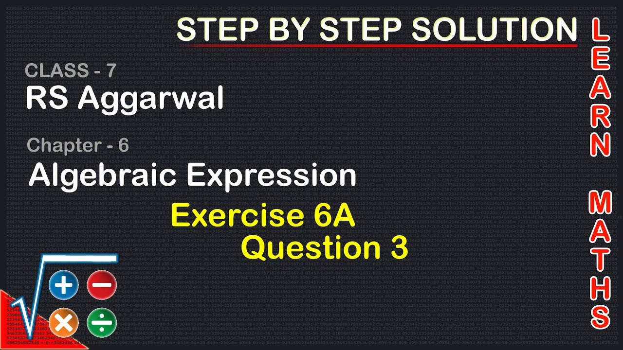 Algebraic Expression |Class 7 Exercise 6A Question 3 | RS Aggarwal | Learn Maths