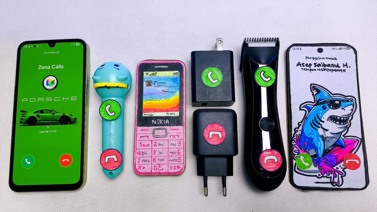 Galaxy a24 Porsche vs Flashlight vs Nokia vs Charger vs Hair Clipper vs Xiaomi Shark incoming call