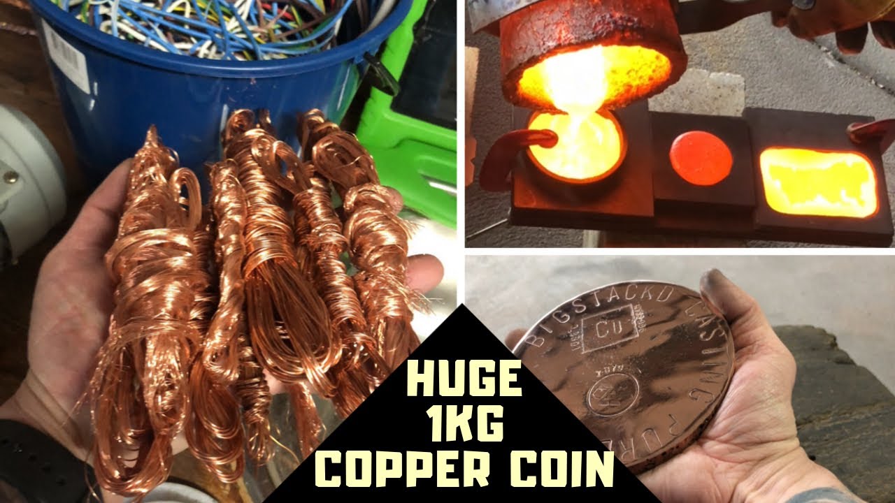 Huge 1KG Copper Coin Casting - Cable To Coin - Molten Copper ASMR