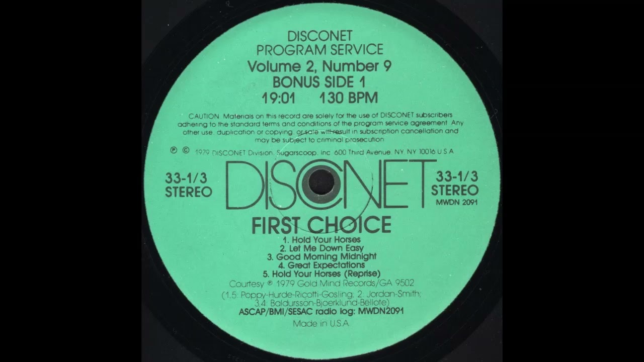 DISCONET VOLUME 2, NUMBER 9 * FIRST CHOICE * Tom Moulton * MWDN209 * 1979