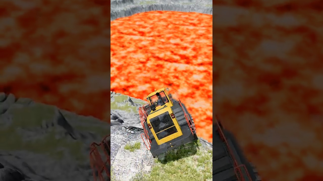 Backhoe Loader vs Giant Lava Pit – BeamNG.drive 