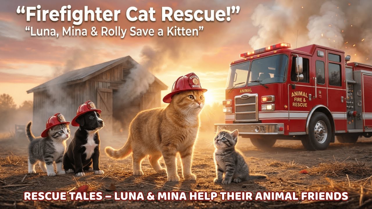Cute Firefighter Cat Rescue – Luna, Mina & Rolly Save a Kitten | Adorable Cat Adventure