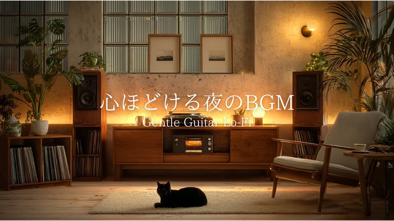 【夜の癒しBGM】レコードのある部屋で心ほどける🌕 Gentle Guitar Lo-Fi for Relax