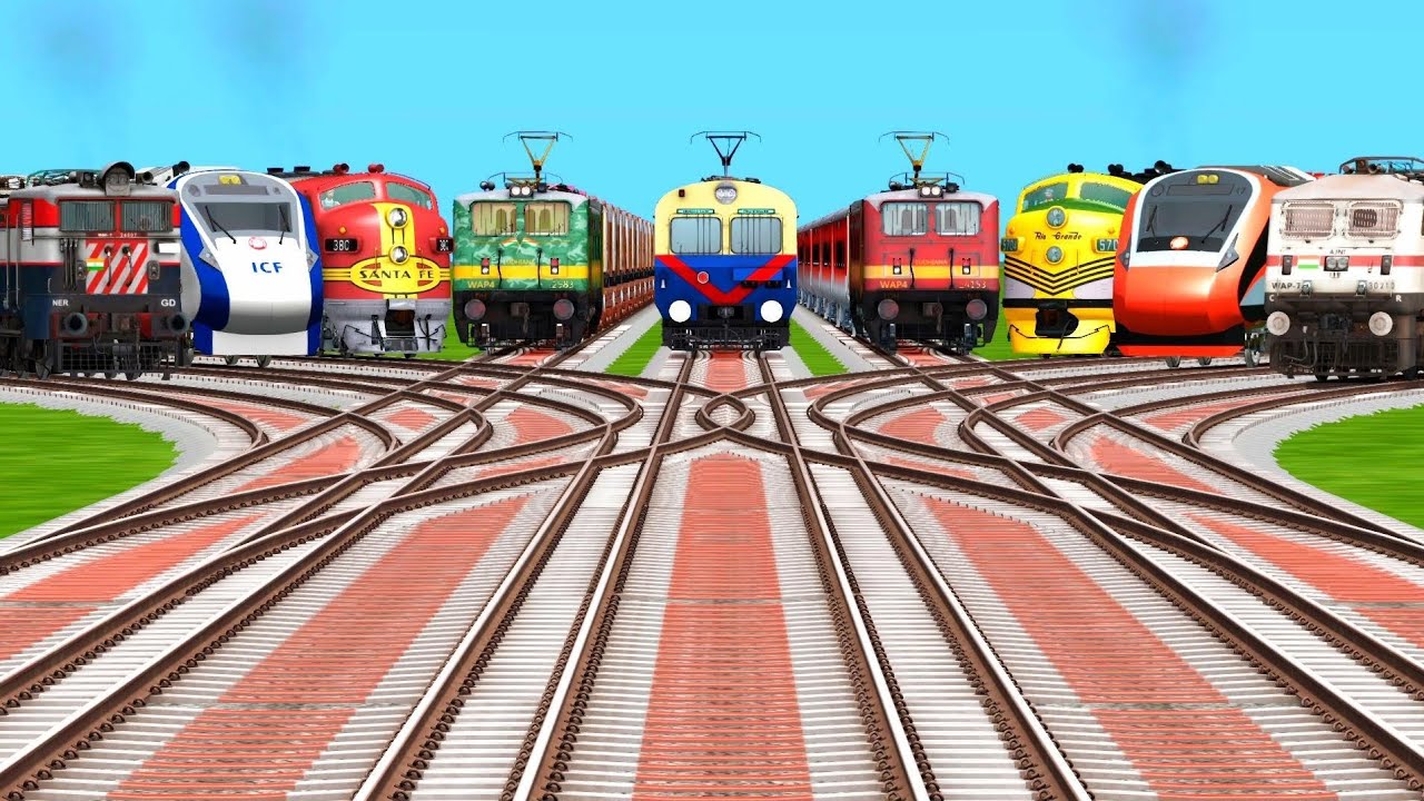 9 High Speed Trains Crossing in Indian Railways || BUMPY RAILROAD || Indian Train Simulator Gameplay