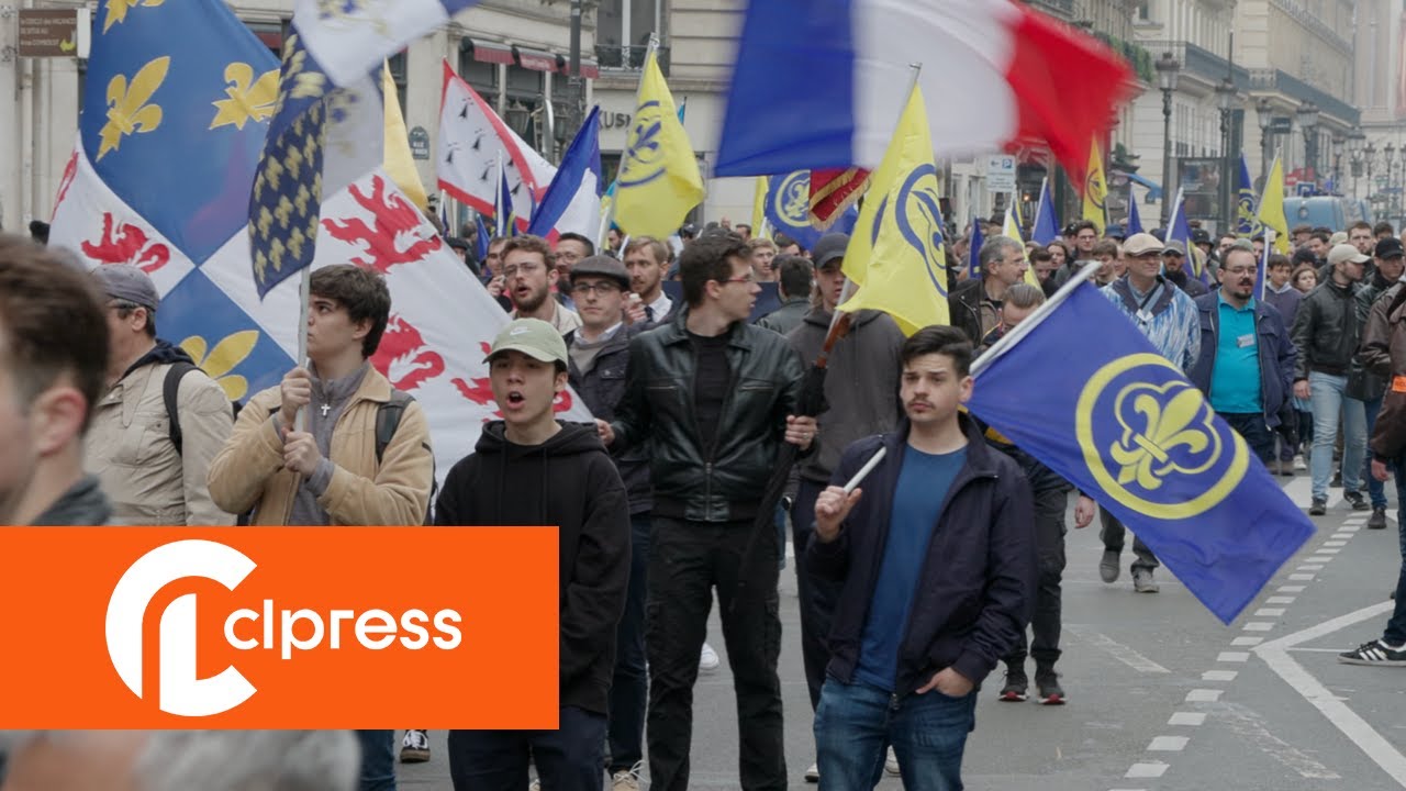 Ультраправые активисты из «Акции Франсез» маршируют против Республики [4K]
