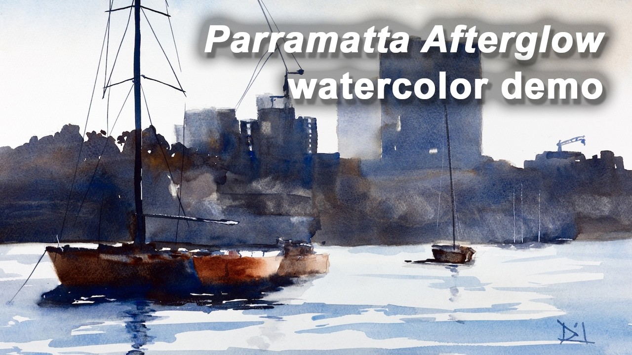Parramatte Afterglow watercolor sunset on the Parramatta river (Full Demo)