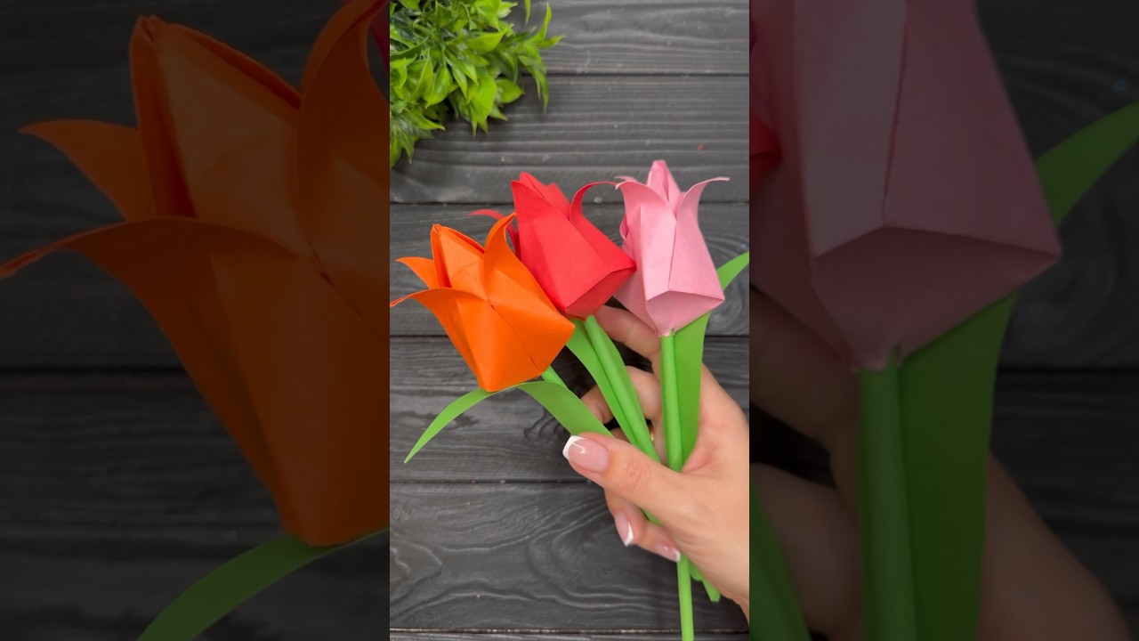 How to make Paper Tulip Origami Easy Gift Mother&rsquo;s Day