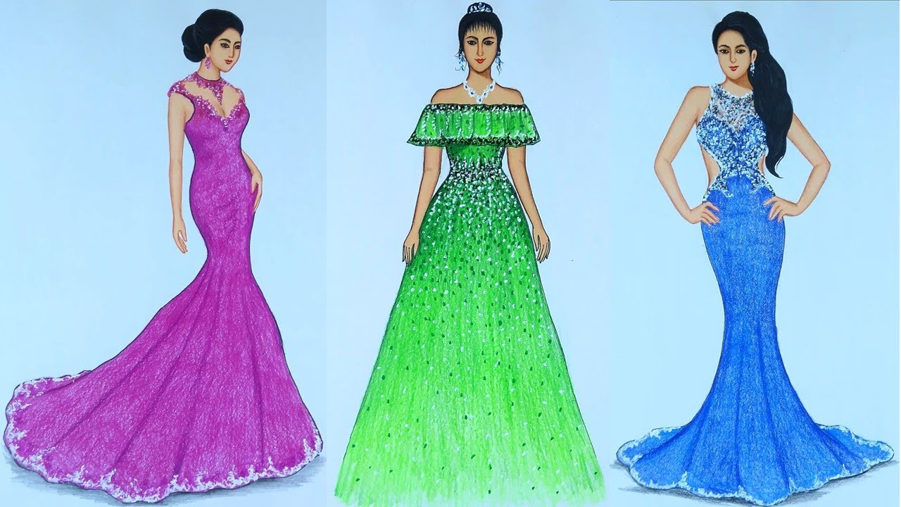 Drawing  Beautiful Dresses Compilation (Speed Drawing) | CAM STYLES
