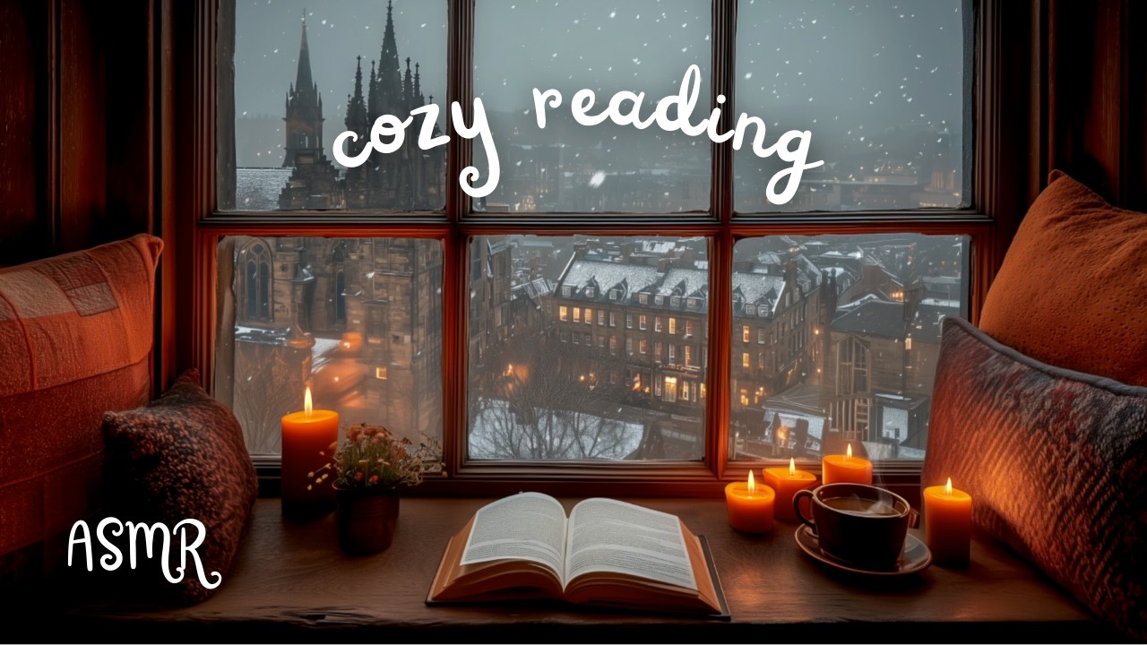 Snowy Winter Evening Reading ❄️ Cozy Ambience with Fireplace & Candlelight