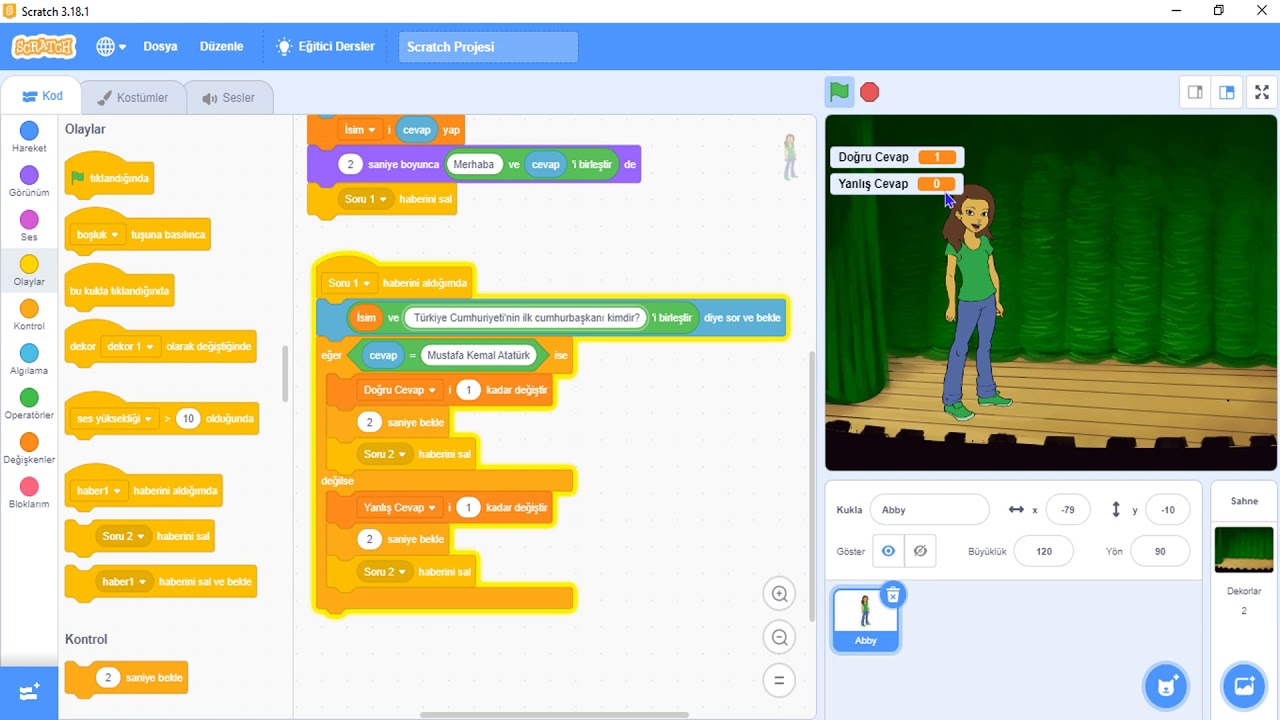 SCRATCH İLE BİLGİ YARIŞMASI OYUNU HAZIRLAMA
