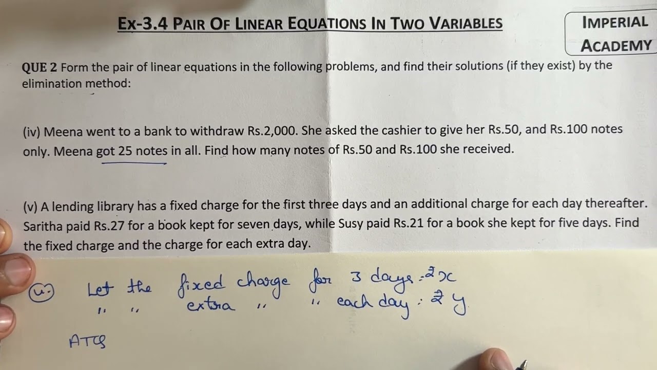 Ex-3.4 Q 2 (iv) (v) | Solving linear equation in two variables class 10 | elimination method