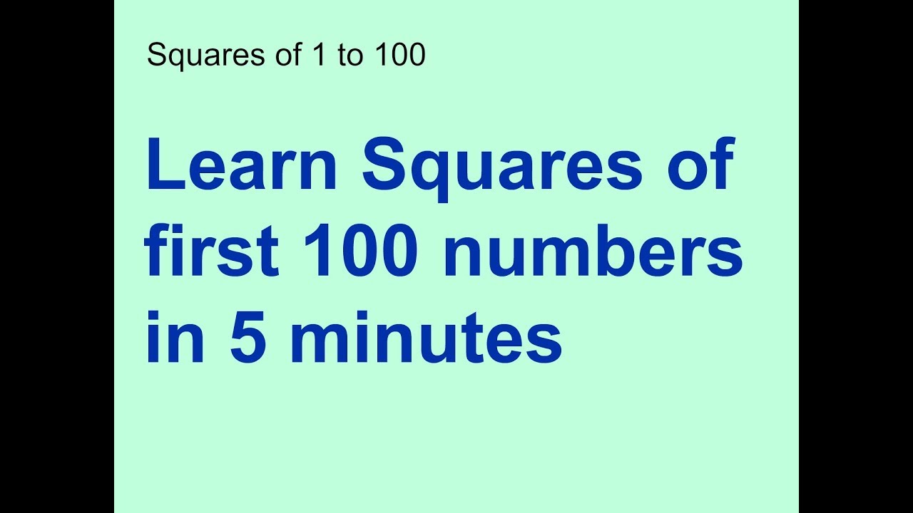 learn Squares of first 100 numbers in 5 minutes
