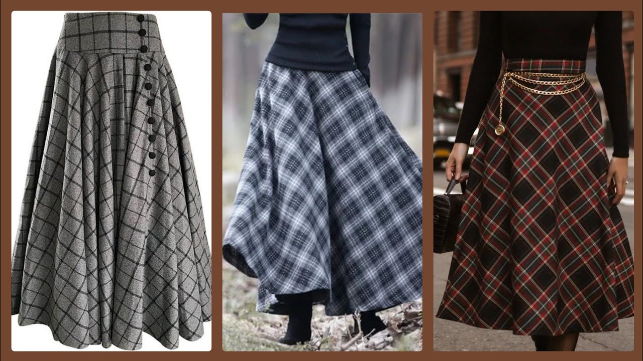 designer Check print long skirts design collection 2020 skirts fashion for college and office girls