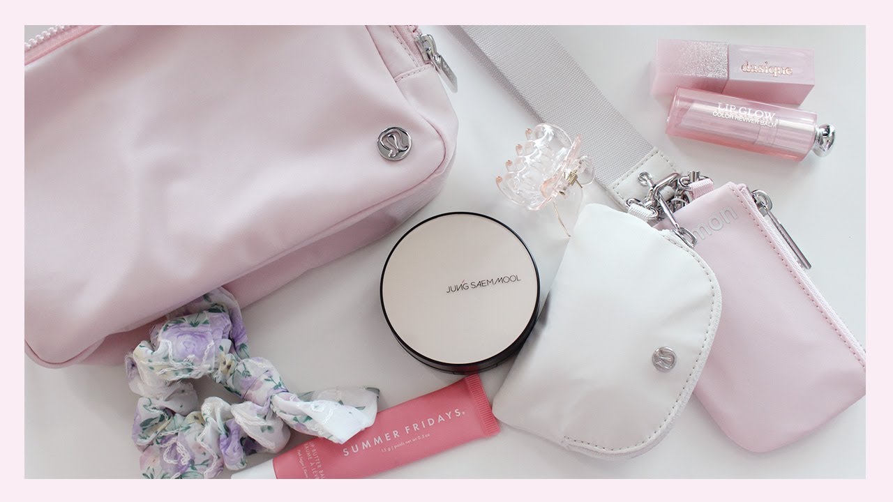 Lululemon Belt Bag 2L and Dual Pouch Wristlet Flush Pink/Opal White | What's In my Bag?|  Ana Jolene
