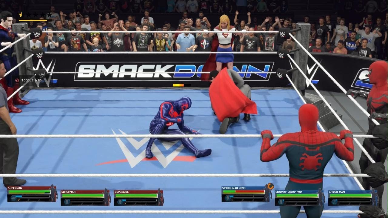 WWE 2K25 superman team vs Spider-Man Team