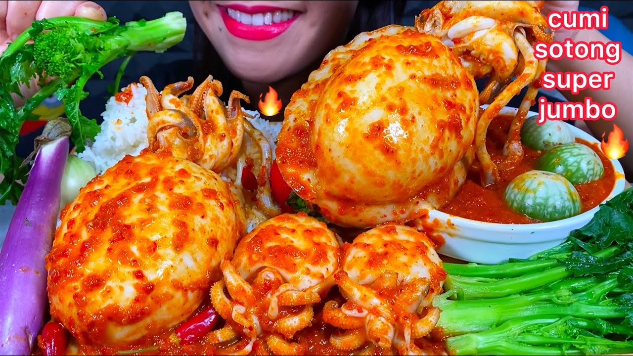 MAKAN CUMI SOTONG RAKSASA PEDAS *SPICY GIANT CUTTLEFISH ASMR MASSIVE Eating Sounds