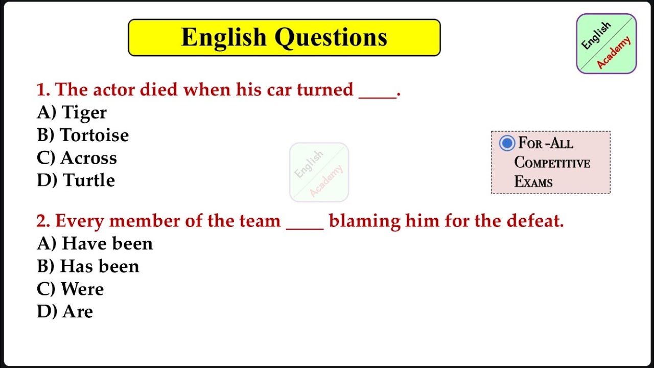 English Mix Questions set-22 for- All Exams #englishacademybydeepakkr.