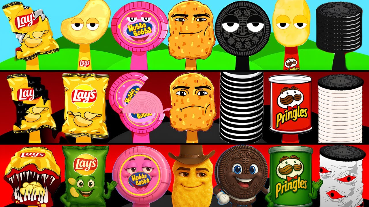 Incredibox Sprunki OC Phase 1 to Phase 3 Dancing Nugget, Hubba Bubba, LAY'S, M&M's, OREO, Pringles