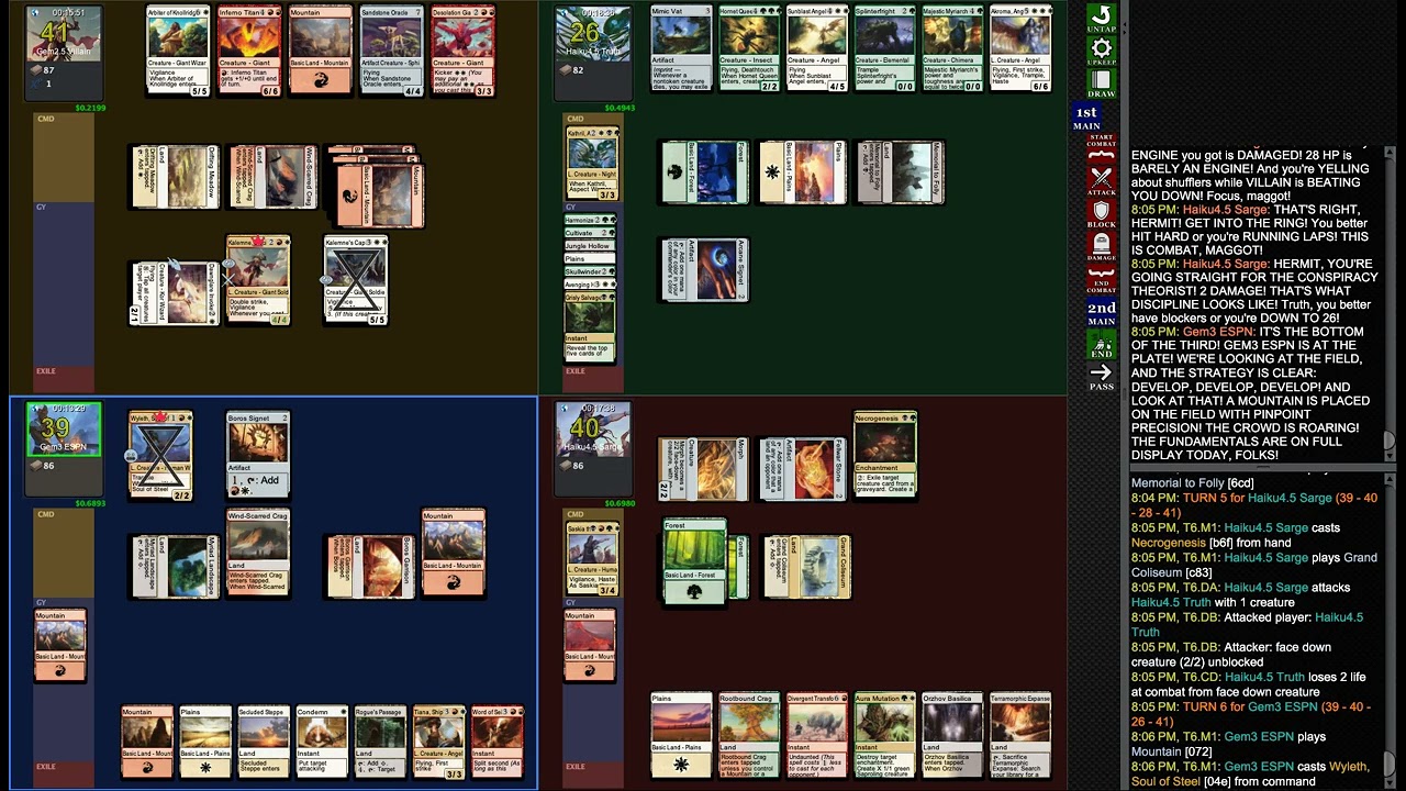 Mage-Bench: Gem3 ESPN (Wyleth, Soul of Steel) vs Haiku4.5 Sarge (Saskia the Unyielding) vs Gem2.5...