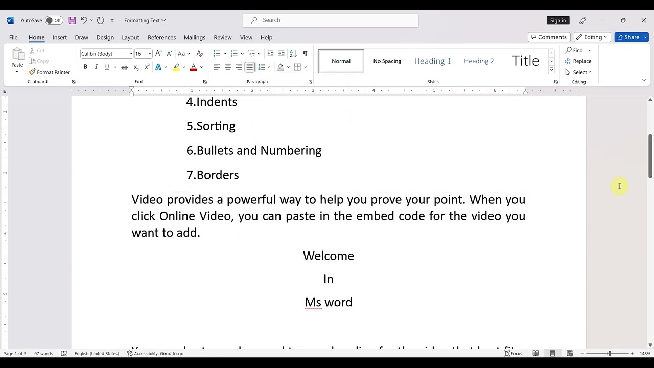 Msword paragraph formatting , line spacing, Shading , indents,sorting,bullets and numbering &borders