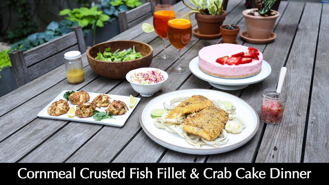 Cornmeal Crusted Fish Fillet and Crab Cake Dinner!