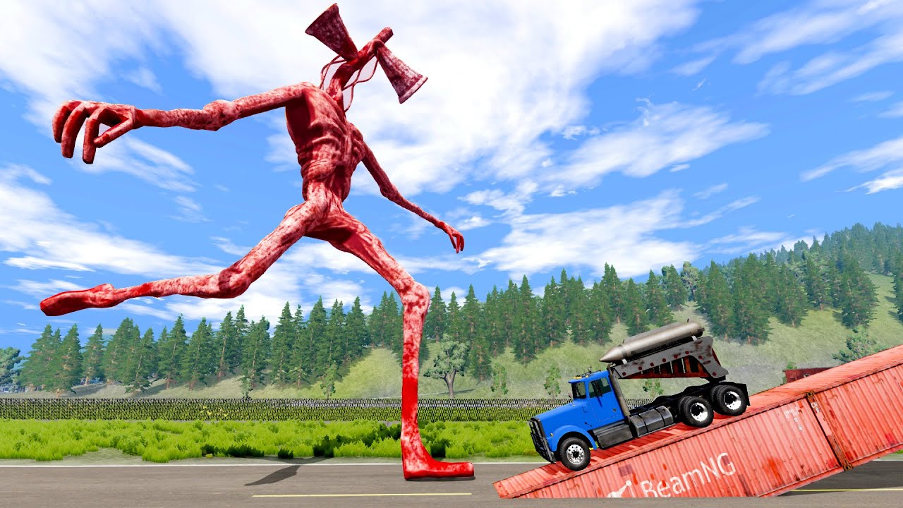 Siren Head VS Rocket Launcher | Blow up Siren Head For Destroying Police Cars - BeamNG Drive Madness