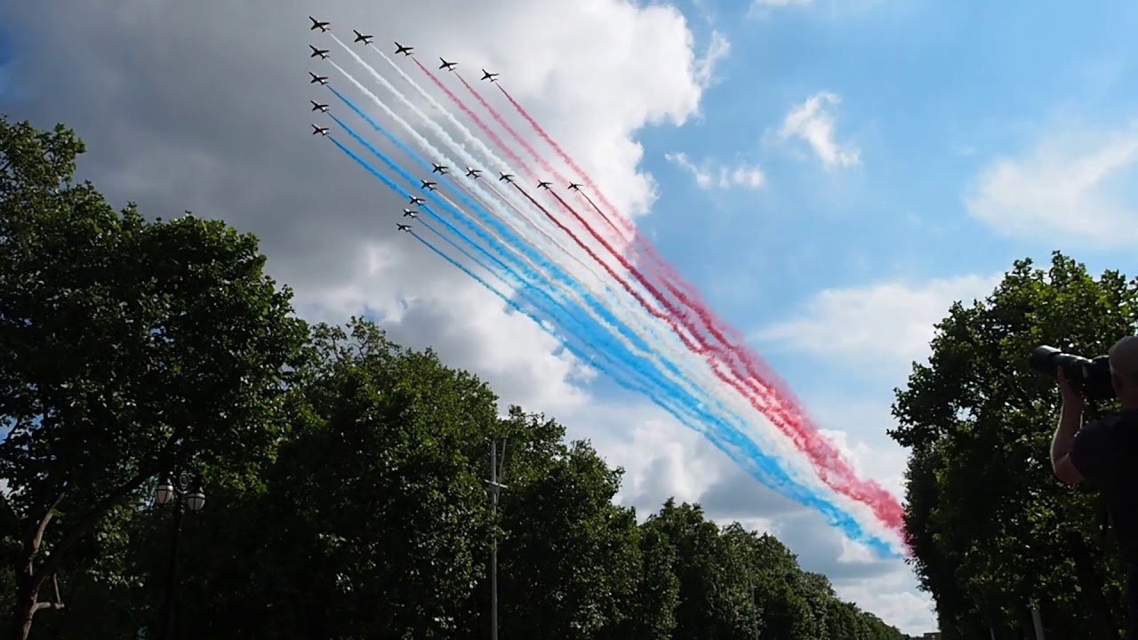 Red Arrows and Patrouille de France flypast over London - 18 June 2020