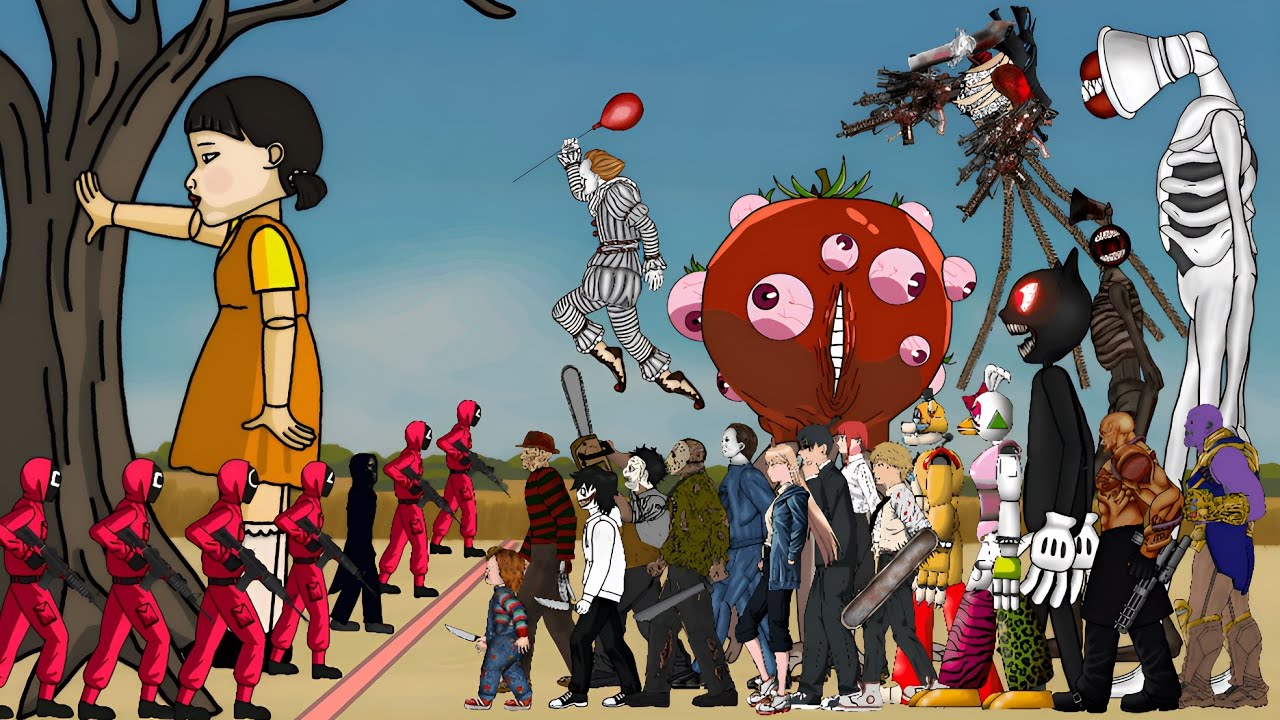 Squid Game Season 2 vs Security Breach [FNAF], Chainsaw Man, Scorpion, Cartoon Mouse, SirenHead dc2